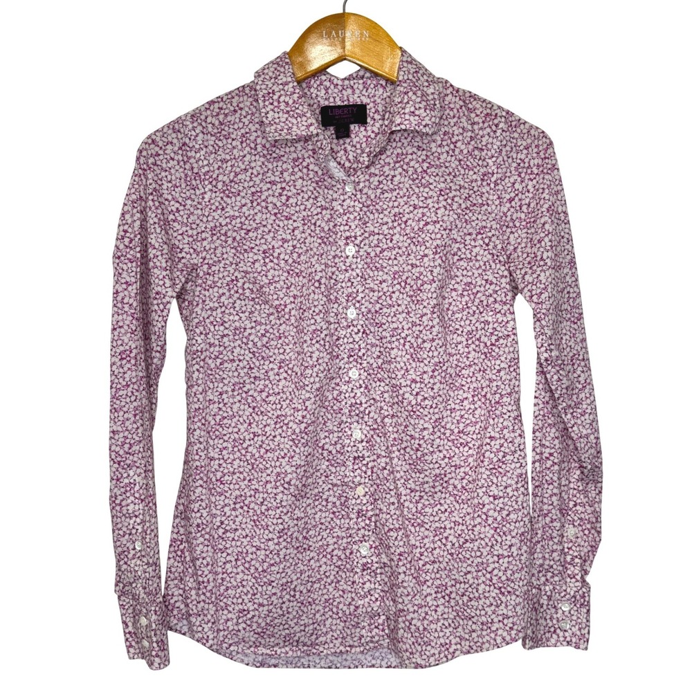 Liberty for J. Crew Button Front Top Size 0 Pink/White